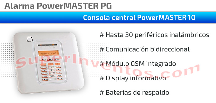 Alarma PoweMaster 10 PG2 con módulo GSM, comunicación bidireccional y zonas escalables.