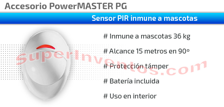 Sensor PIR para interior compatible alarmas PowerMASTER Next KP989 PG2
