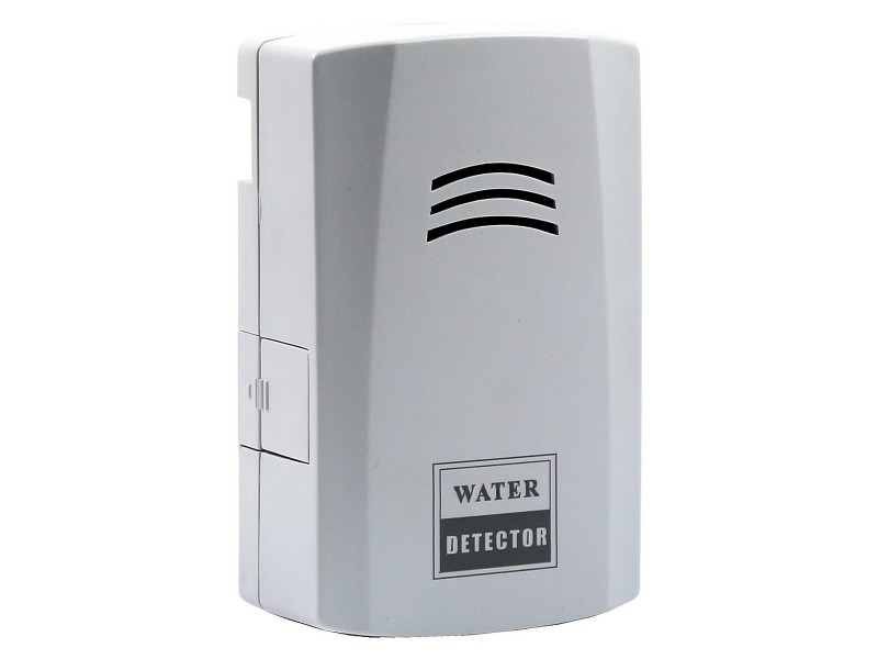 Sensor cableado universal que se activa al detectar acumulación de agua. Cuenta con sirena integrada