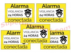 Juego de 5 mini carteles fabricados en vinilo autoadhesivo para aviso de alarma conectada