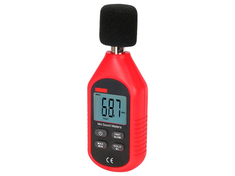 Sonómetro portátil para controlar los niveles de ruido, capaz de captar un rango entre 30 y 130 dB