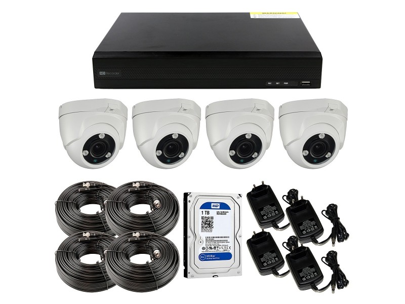 Incluye 4 cámaras calidad Ultra HD/ 5 Megapíxeles, grabador compatible con disco duro, cableado y alimentadores