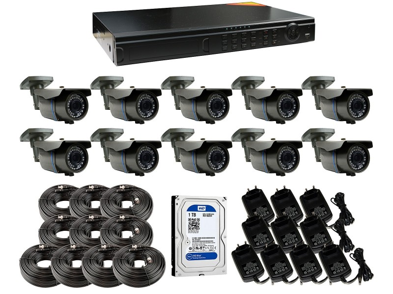 Kit de vigilancia Full HD con 10 cámaras para exterior y grabador compatible + todos los accesorios necesarios