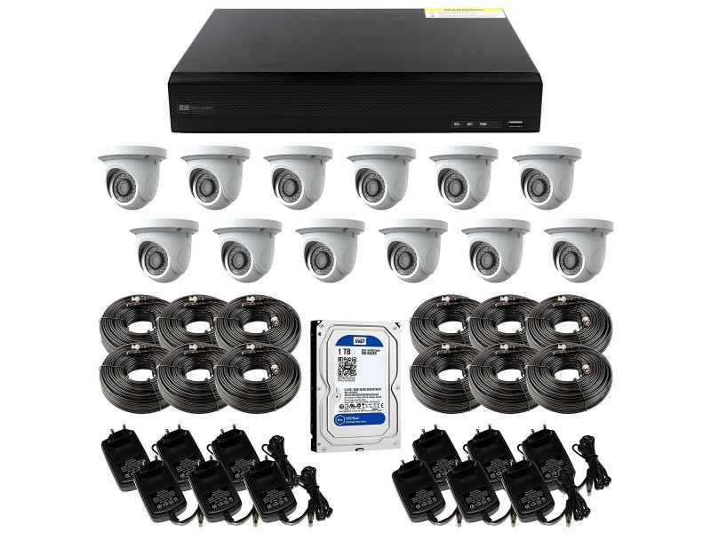 El kit incluye 12 cámaras domo calidad Ultra HD/ 5 Mp, accesorios de instalación y grabador para conectar hasta 16 cámaras