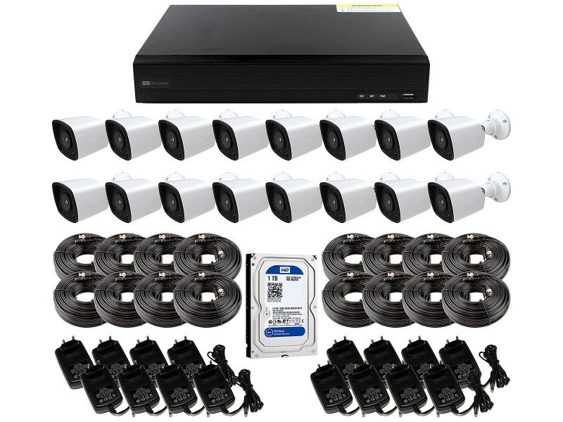Grabador 4K de 16 canales con disco duro y 16 cámaras de exterior con todos los accesorios para su instalación