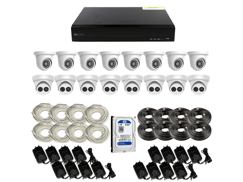 El kit incluye 8 cámaras BNC 4K y 8 IP 4K + grabador de 16 canales compatible con HDD y todos los accesorios de instalación