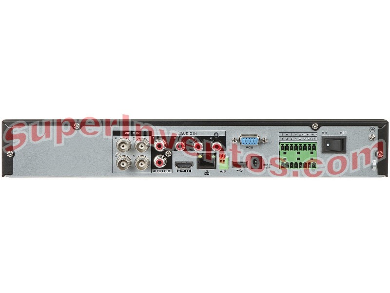 DH-XVR5104HE-4KL-I3 detalle de las conexiones traseras del grabador DAHUA 4 canales