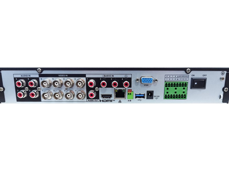 Conexiones traseras del grabador DVR Dahua 4K pro