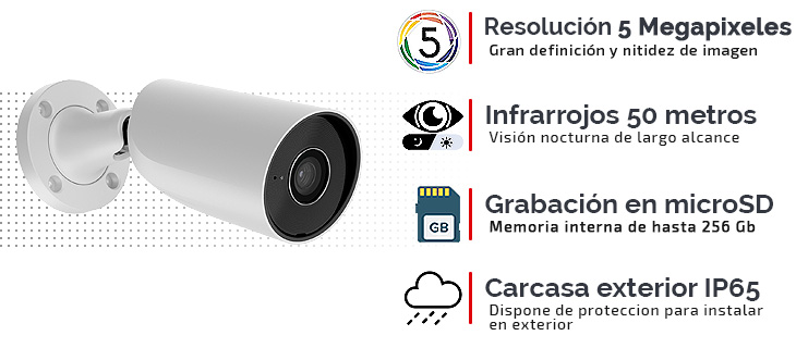 caracteristicas de la cámara de vigilancia ip ajax bullet 5 mp AJ-BULLETCAM-5-W