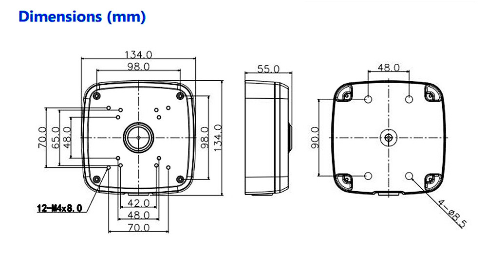 Dimensiones para el soporte de pared S130872