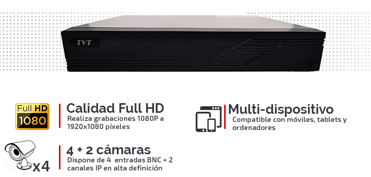 Grabador Full HD para 4 cámaras TVI. 