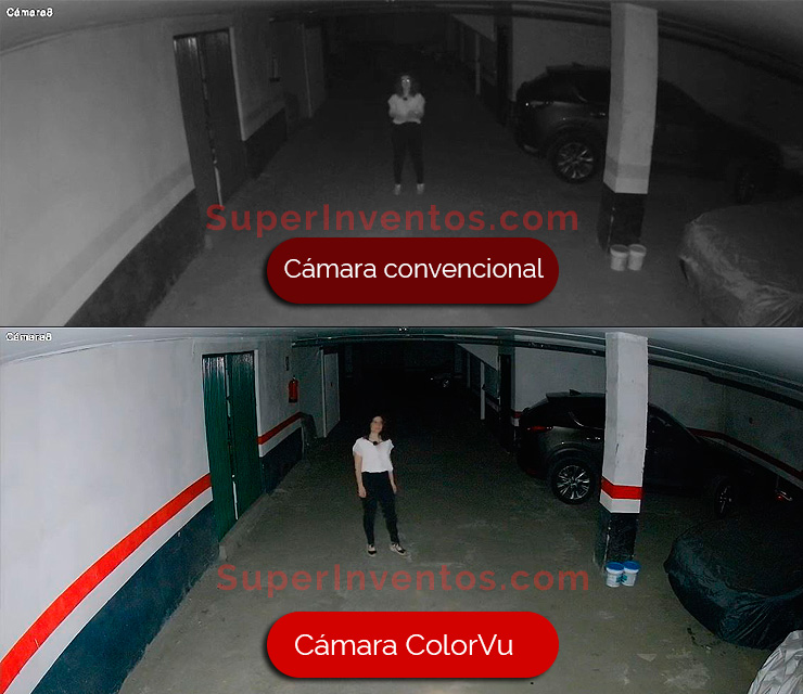 Comparación de la imagen obtenida por una cámara convencional y por una ColorVu 