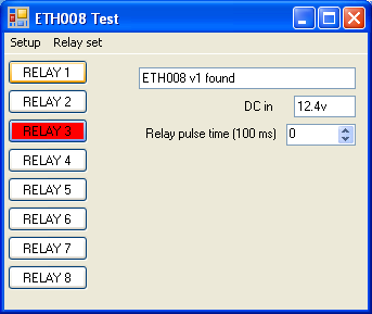 Programa de prueba placa controlador reles ETH008