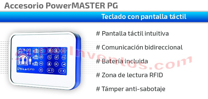 Teclado con pantalla táctil para alarmas PowerMASTER PG 10, 30 y 33