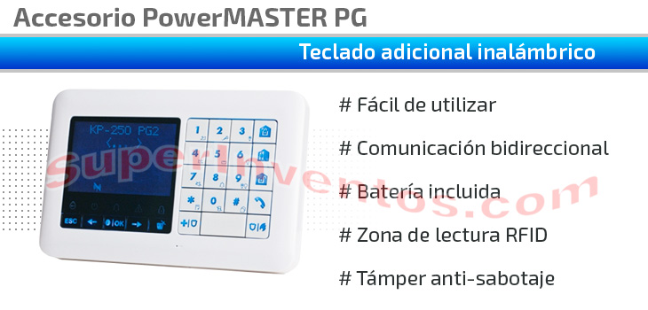 Teclado adicional inalámbrico para sistemas de alarma PowerMASTER 