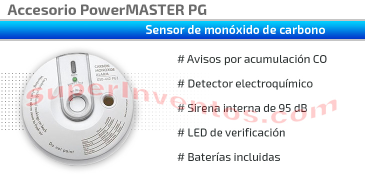 Sensor de monóxido de carbono CO para alarmas PowerMASTER PG2