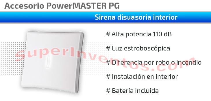 Sirena de interior alta potencia para alarmas PowerMASTER SR-720B PG2