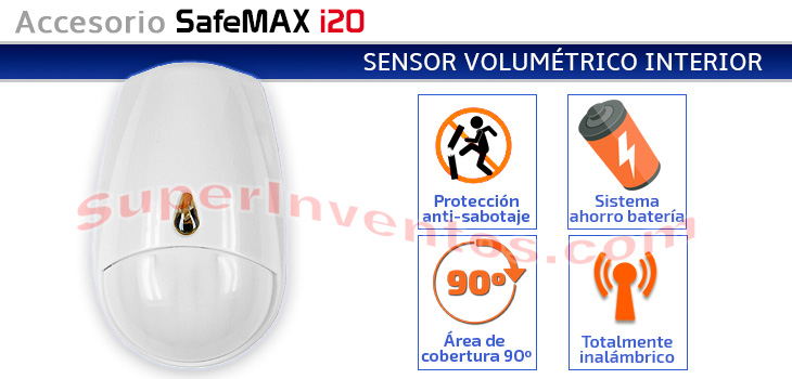 Sensor de movimiento para interior inalámbrico SafeMAX 