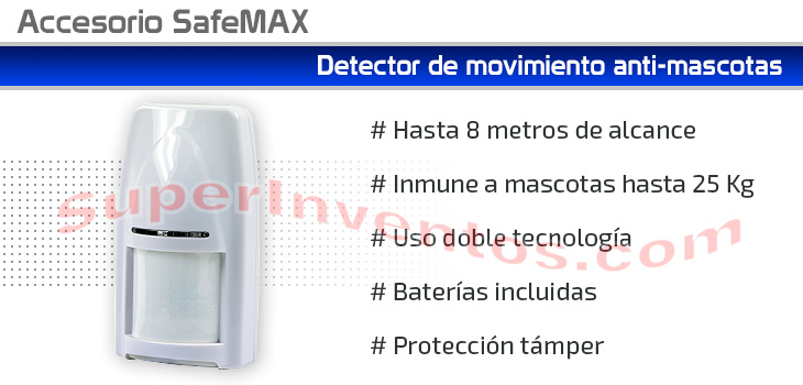 Sensor de movimiento anti-mascotas para sistemas de alarmas SafeMAX.