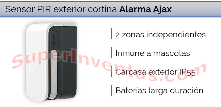 Sensor PIR de exterior en cortina con doble zona independiente e inmune a mascotas alarma Ajax.