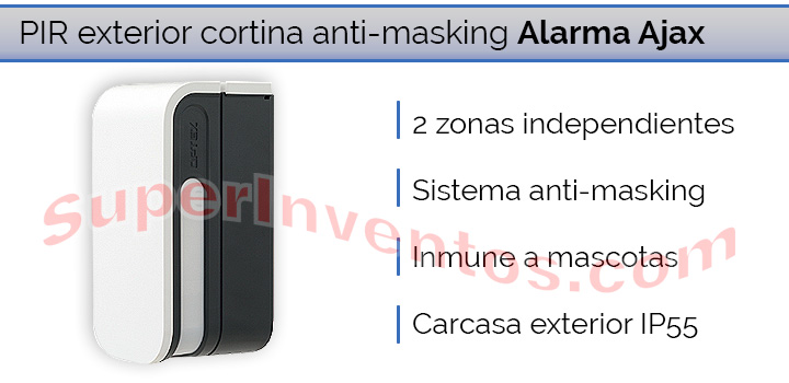 Detector de movimiento en cortina con sistema anti-masking para alarma Ajax