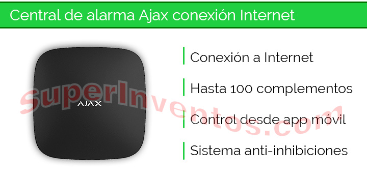 Central de alarma Ajax Hub con conexión a Internet y aplicación móvil.