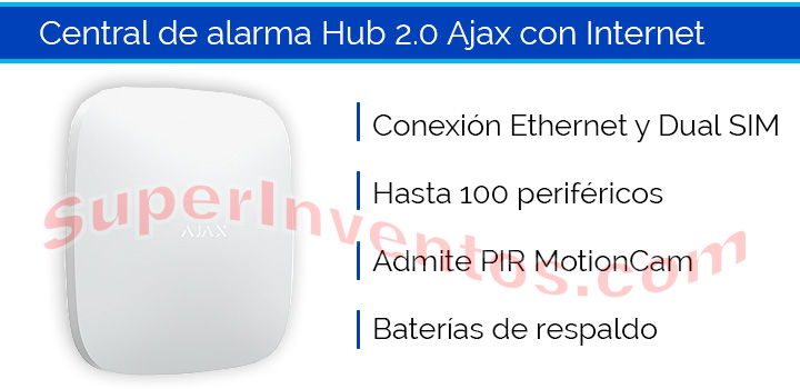 Central de alarma Ajax Hub2 con ethernet y doble tarjeta SIM