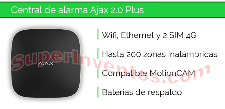 Ajax Hub 2.0 Plus con Wifi, Ethernet, dual SIM 4G y compatible con motion cam Ajax