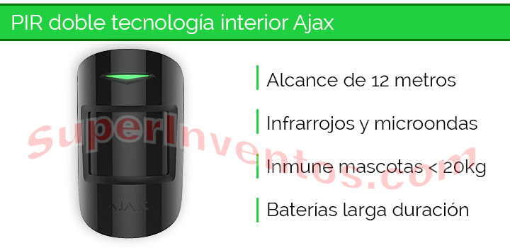 Detector de movimiento para interior Ajax con doble tecnología infrarrojos y microondas. 