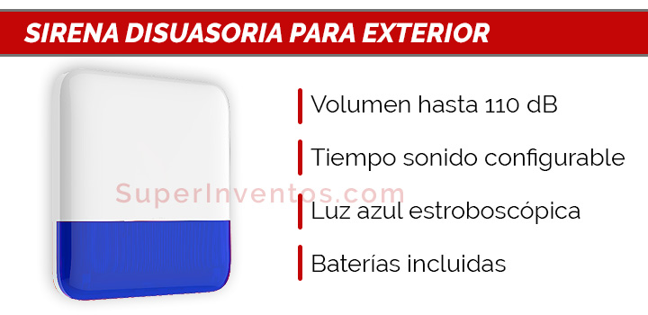 Sirena apta para exterior compatible con Hikvision AX Pro y con luz azul estroboscópica.