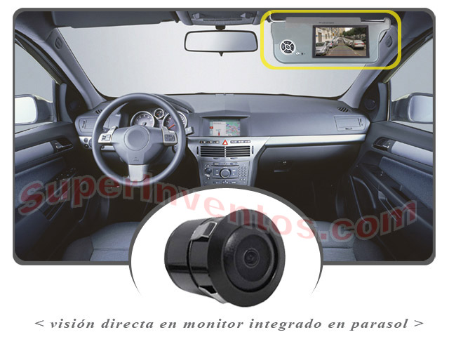 Vea su cámara retrovisor de vehículo directamente en un monitor integrado en parasol.
