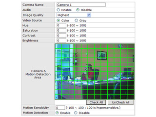 Cuadrícula de configuración del área de detección de movimiento, por reconcocimiento de píxeles, para la cámara IP megapíxel FW1175MM. Clic para ampliar