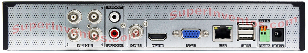 Detalle de las conexiones traseras del grabador Ultra HD 4K para 4 cámaras