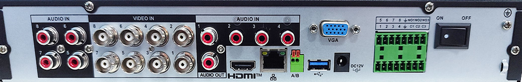 Conexiones traseras del grabador Dahua 8 cámaras 4K + 8 cámaras IP