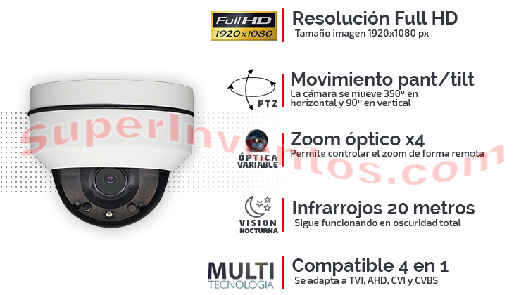 Cámaras domo Full HD 1080P con movimiento, zoom, infrarrojos y carcasa de exterior IP66