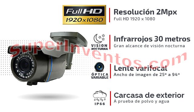 Cámara Full HD 1080P con lente varifocal 2.8-12 mm.
