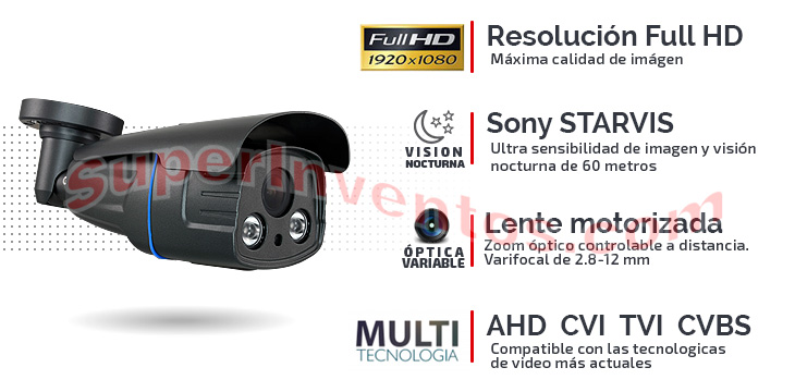 Cámara Sony Starvis con lente varifocal motorizada y alta sensibilidad de imagen