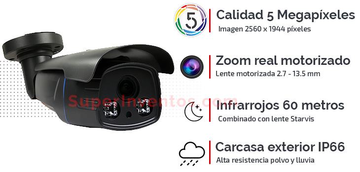 Cámara de vigilancia calidad 5 Megapíxeles con zoom motorizado.