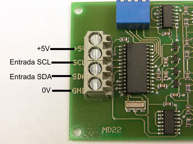 Detalle de las conexiones de la electronica del controlador MD22