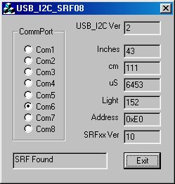 Este programa de prueba permite ver las medidas tomadas por un sensor SRF08 en un PC