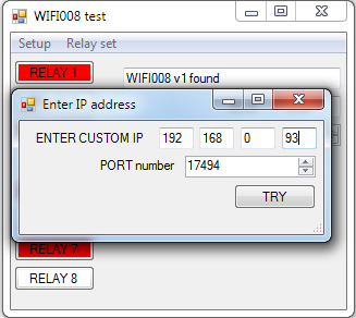 Interfaz de test para la placa WIFI008
